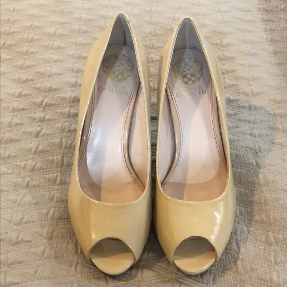 Nude open toe heels